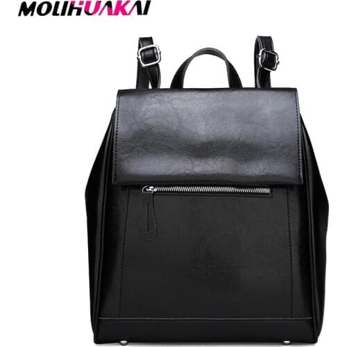 Vintage Oil Wax Leather Backpack Women Travel Bags Satchel Multifunction Casual Shoulder School Bagpack Female Back Pack 2020