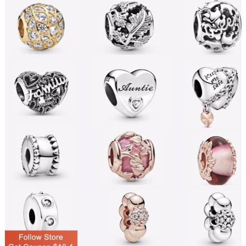 Volayer 925 Sterling Silver Beads Chained Heart Charms fit Original Pandora Bracelets Women DIY Jewelry