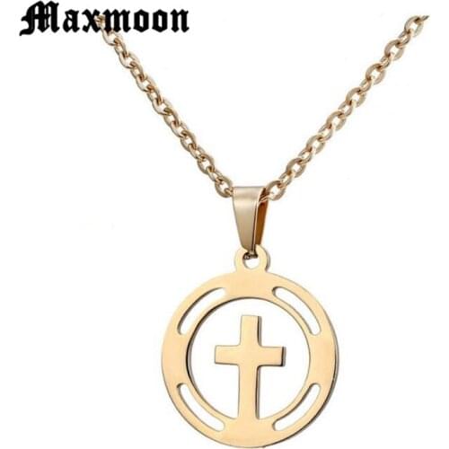 Maxmoon Jewelry Mens Cross Necklaces For Women Men Stainless Steel Gold-Color Pendant Prayer Necklaces