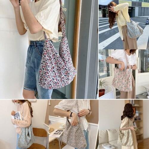 Girls Popular Tote Bag Student Art Shoulder Bags Small Fresh Floral Canvas Bag Portable Eco Reusable Shopping Bag Cotton Bags