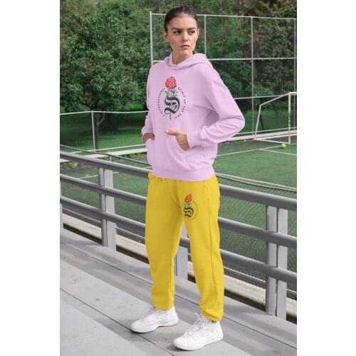 Angemiel Wear Spirit Of Soul Women Tracksuit Set Pink Hooded Sweatshirt Yellow Sweatpants