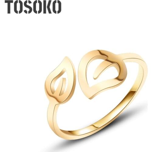 TOSOKO Stainless Steel Leaf Ring Adjustable Opening Ring Fashion Jewelry For Women BSA025