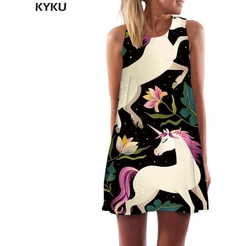 KYKU Brand Unicorn Dress Women Animal Vestido Sexy Flower Ladies Dresses Galaxy 3d Print Art Short Womens Clothing Tassel Ladies