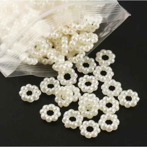100pcs White Beige Hollow Craft ABS Acrylic Resin Bead Round Imitation Pearl Flatback Scrapbook Beads For Jewelry Making Finding