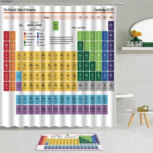 2Pcs Chemistry Creative Pattern Shower Curtain Periodic Table Of Elements Bathroom Non-Slip Bath Mat Curtains Set Decor Washable