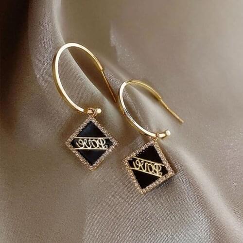 2021 New Premium Texture Black Square Lettering Love Earrings Japan and South Korea Trend Exquisite Vintage Hoop Earrings