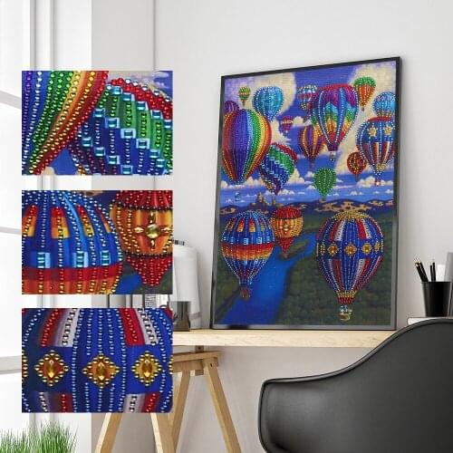 DIY Scenery 5D Diamond Painting Cross Stitch Hot Air Balloon In The Valley Special Shaped Diamond Embroidery Decor Home Wall Art