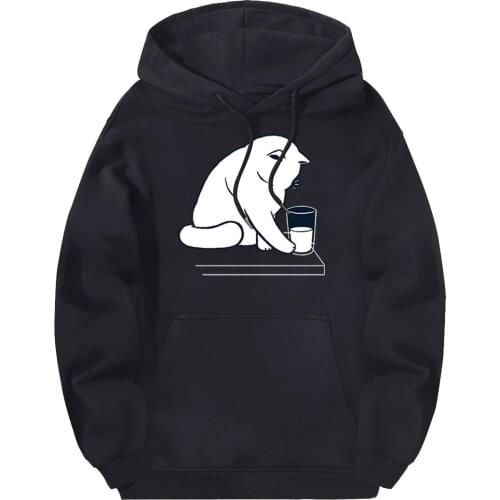 White Cats Printing Mens Sweatshirts Hooded Fashion 2020 Pullovers Autumn Winter Tracksuits Streetwear Black Moletom Masculino