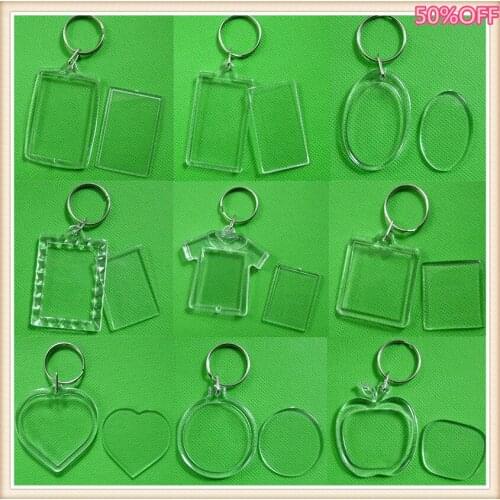 50Pcs/Lot Blank Acrylic Keychains Insert Photo plastic Keyrings Square Key Rectangle heart circular accessories