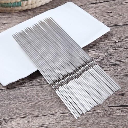 Long stainless steel barbecue stick mutton skewer BBQ grill roast meat tool iron flat needle 100pcs