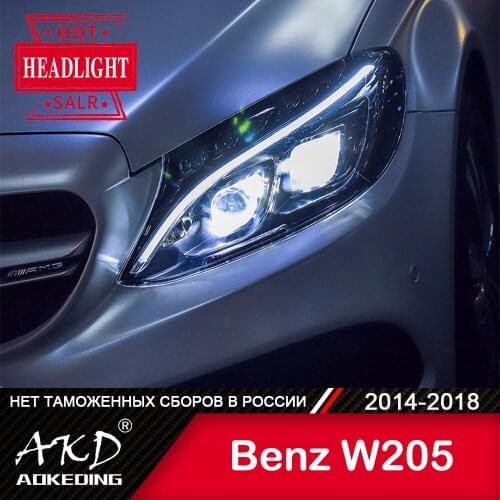 For Car Benz W205 Head Lamp 2014-2018 Car Accessory Fog Lights Day Running Light DRL H7 LED Bi Xenon Bulb C260 C300 Headlights