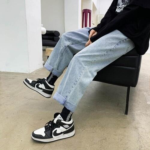 Washed Straight-leg Jeans Loose Trend Straight-leg Wide-leg Cropped Trousers Mens Four Seasons Japanese Streetwear Trousers