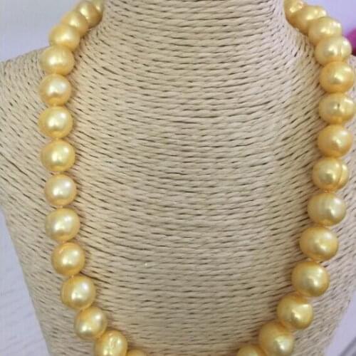 Elegant12 -13mm south sea baroque gold pearl necklace 18inch14K Gold Clasp KKK