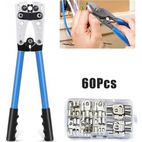 HX-50B Cable Lug Crimping Tool for Heavy Duty Wire Lugs,Battery Terminal,Copper Lugs AWG 8-1/0 with 60pcs Copper Ring Terminals