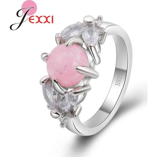Romantic Round Opal Rings For Women Real 925 Sterling Silver Clear Cubic Zirconia Lovely Pattern Lovers Favorites Products