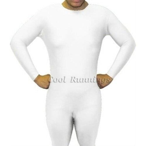 Round Neck White Adult Kid Size Unisex Spandex Bright 2nd Skin Zentai Costumes Bodysuit Unitard leotard No Hood & Hands