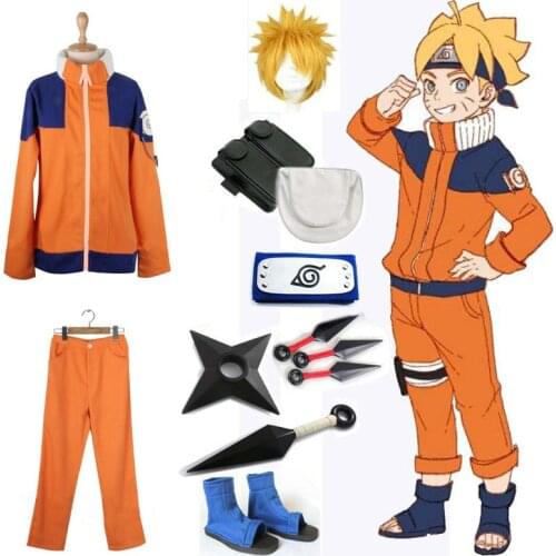 Naruto Shippuden Uzumaki Naruto 1st Cosplay Costume Adult Men Fancy Party Uniform Outfit with Weapon Props for Halloween Costume