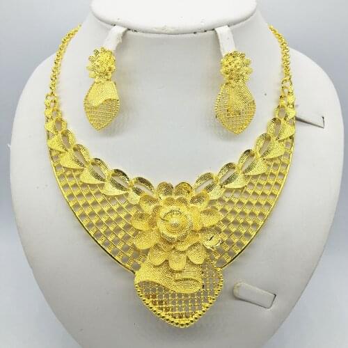 HOT Fashion wedding Dubai Africa Nigeria African Jewelry set gold-color necklace Earrings romantic woman Bridal Jewelry Sets