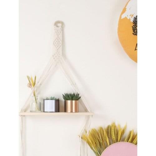Macrame Wall Shelf Hanging Floating Shelves Plants Boho Rustic Decor Cotton Rope for Bathroom Living Room