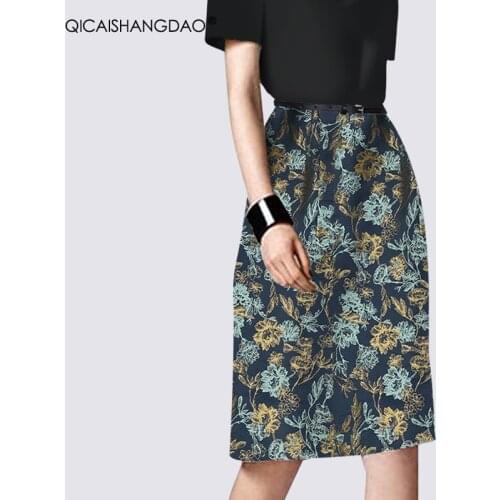 Fashion Vintage Flowers Printed Women Pencil Skirt 2021 Spring Summer New Knee-Length Elegant Office Ladies Skirts Plus Size