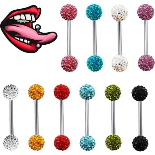 Fashion Crystal Ball Tongue Piercing Stainess Steel Barbell Cz Nipple Rings Bar Shiny Tongue Ring Sexy Body Piercing Jewelry