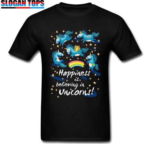 Happiness T-shirt Men Gift T Shirt Believe In Unicorns Tshirt Birthday Custom Clothes Adult Lovely Cartoon Tops Cotton Tees Blue