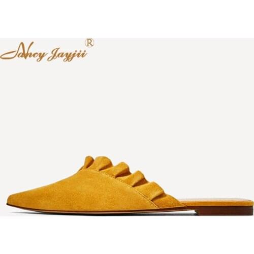 Yellow Ruffles Sexy Mules Low Heels Clogs Designer Shoes Women Luxury 2021 Superstar Shoes Top Quality Style