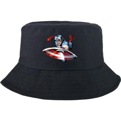Disney Marvel Captain America Unisex Bucket Hat Summer Fashion Street Double-sided Panama Cap For Man Women Outdoor Fishing Hat