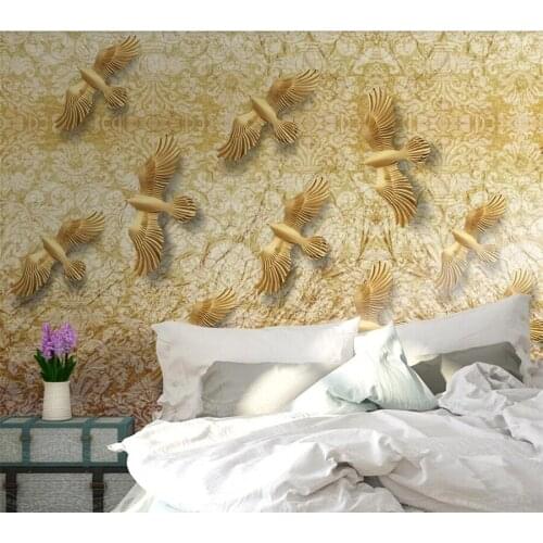 Beibehang Custom wallpaper European 3d stereo golden bird background wall living room bedroom restaurant papier peint wallpaper