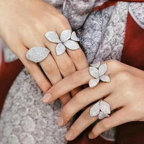 Stunning Luxury Jewelry Infinity Brand New 925 Sterling Silver Pave White Clear 5A CZ Party Flower Open Adjustable Ring Gift