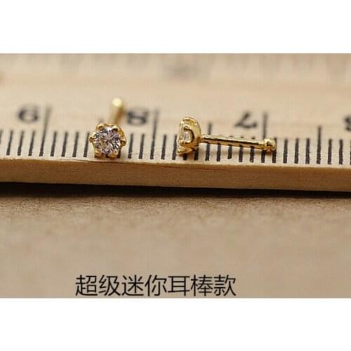 Pure 24k Yellow Gold Earrings Women Little Zircon Stud Earrings 9mmL