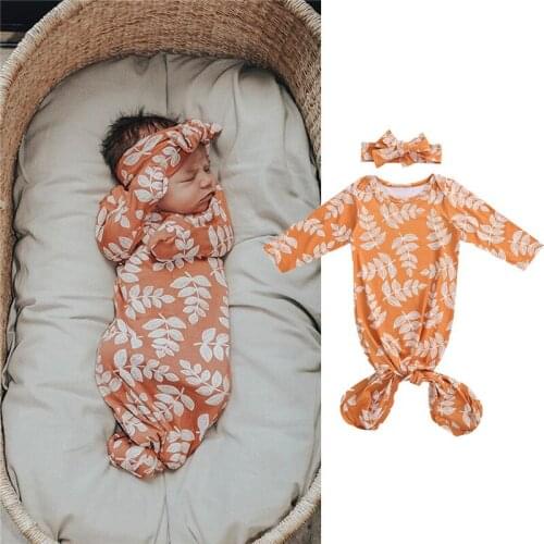 Newborn Baby Sleeping Bag + Headband Cute Print Long Sleeve Swaddle Adjustable Full Body Clothing