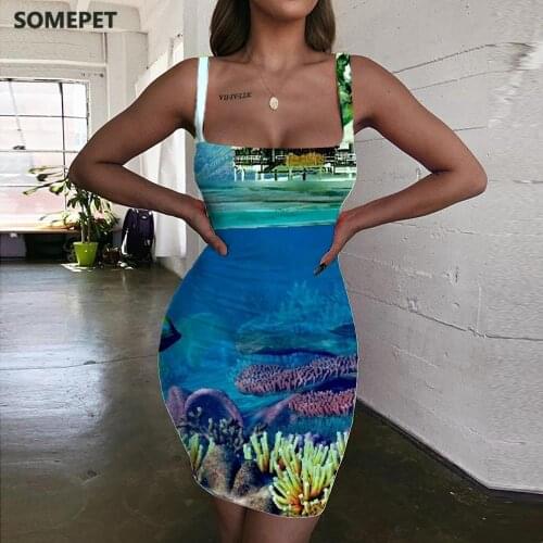 SOMEPET Fish Dress Women Animal Sundress Landscape Vestido Sexy Ocean 3d Print Womens Clothing Party Short Beach High Quality