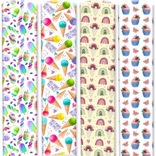 Faux Leather Sheets By the Meter Sewing Ice Cream Printed for DIY Hairbows Accessories Crafts Earrings Bags Making 22*30 cm 1pc