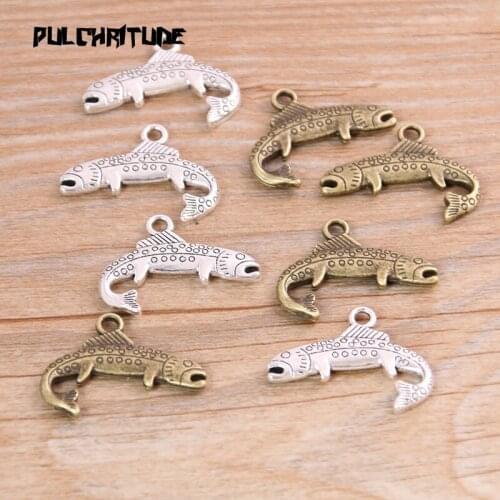 10PCS 19*25mm New Product Two Color Double sided Crocodile Charms Animal Pendant Jewelry Metal Alloy Jewelry Marking