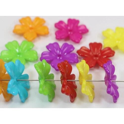 100 Mixed Bright Color Acrylic Flower Beads Cap 24mm Jewelry Craft DIY