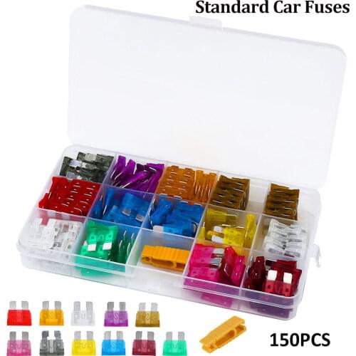 150pcs Car Fuse Assortment Set Standard Blade Fuses 2A 3A 5A 7.5A 10A 15A 20A 25A 30A 35A 40A Auto Car Truck Fuse with Box