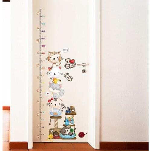 180 * 65cm cartoon kids height Wall stickers big lovely cats door stickers kids height measurement decals for kids rooms home de