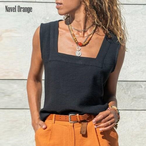 2021 Summer Women Solid Casual Sleeveless Top Blouse Square Collar Pullover Shirt Plus Size 3XL Straight Streetwear Dropshipping