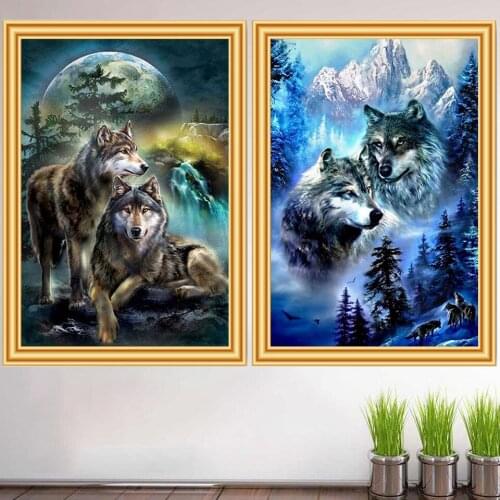 5D DIY Diamond Painting Animal wolves Cross Stitch Full Drill Square Embroidery Mosaic Wolf Pictures of Rhinestones Home Decor