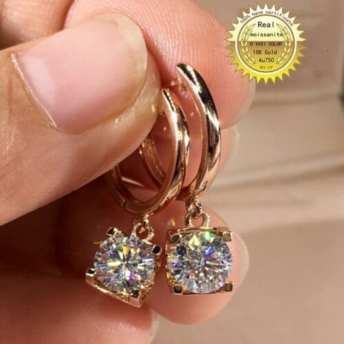 A750 18K Gold A pair of Earrings 2CT D Color Moissanite Earrings For Women MH002