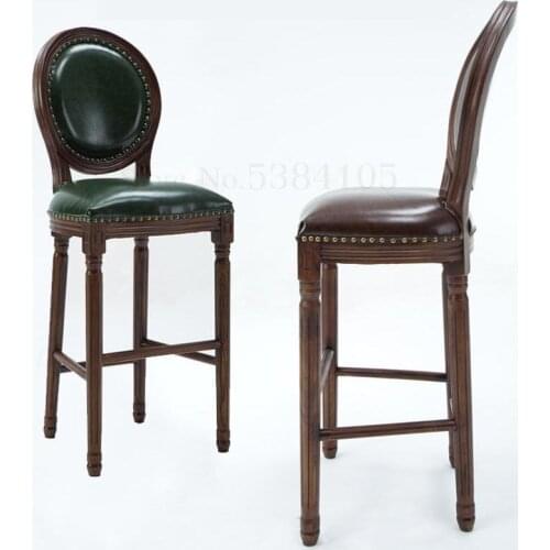 American solid wood bar stool European bar chair retro high stool backrest front bar chair high stool