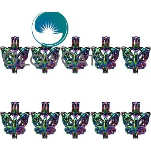 GLOWCAT 10x C701 Rainbow Color Butterfly Beads Cage Jewelry Making Perfume Diffuser Aromatherapy Pearl Cage Locket Pendant