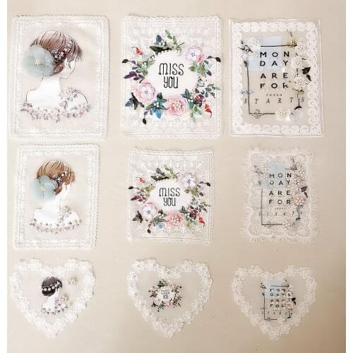 Beaded rhinestones beauty lace patch embroidery applique heat transfer motif clothing accessories flower organza sequin fabric