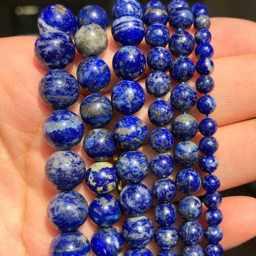 Natural Lapis Lazuli Stone Beads Round Genuine Loose Spacer Beads For Jewelry DIY Making Bracelet Accessories 15'' 4 6 8 10mm