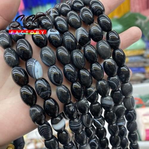 Natural Stone Beads Black Striped Agates Bead Rice Shape Beads For Jewelry Making DIY Bracelets Accessories 6x10mm 10x14mm 15"