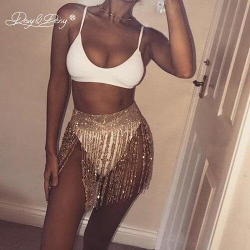 DAVYDAISY Women Sexy Shining Skirts Rhinestone Tassels Bottoms Fashion Exotic Clubwear Sexy Lingerie Festival Costumes PA008