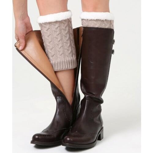 Double Button Cable Knitted Boot Cuff Short Leg Warmer Womens Boot Socks Knitted Lace Trim Boots Accessories