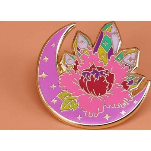Crystal cluster enamel pin star moon brooch flower badge cute glitter pins pastel art jewelry magical gifts for her