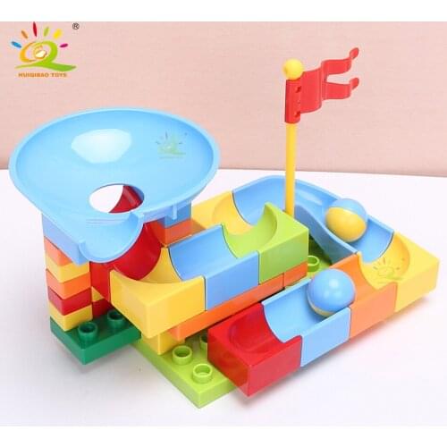 HUIQIBAO TOYS 40pcs Marble Race Run Large size Building Blocks Set Plastic track Assembly big Bricks Toys For Children kids